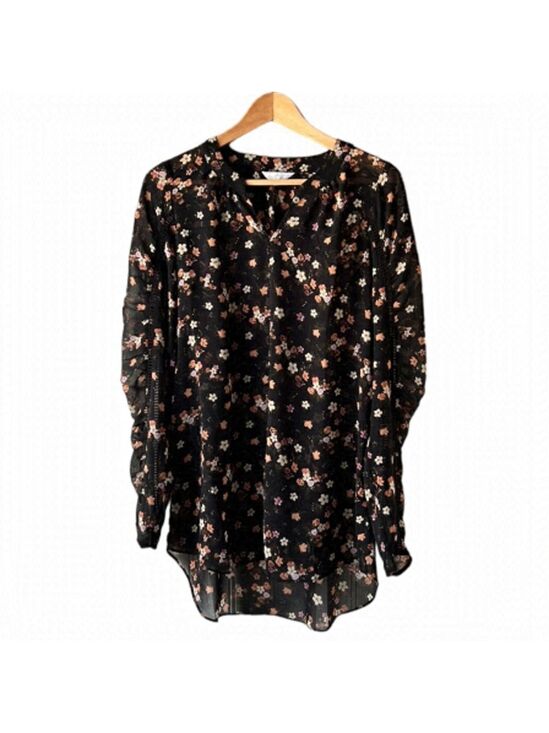 Camber & Grace Tops - Camber & GRACE Black Floral Sheer Cut Out Sleeve Tunic Small